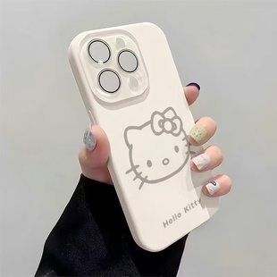 大头贴Kitty猫适用苹果16Promax手机壳iPhone15Promax液态硅胶14Pro小视窗带镜头膜13多巴胺12全包防摔保护套