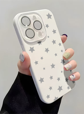 ins小视窗带镜头膜适用苹果16Promax手机壳iPhone15Promax液态硅胶14Pro新款星星图案13情侣卡通12防摔保护套