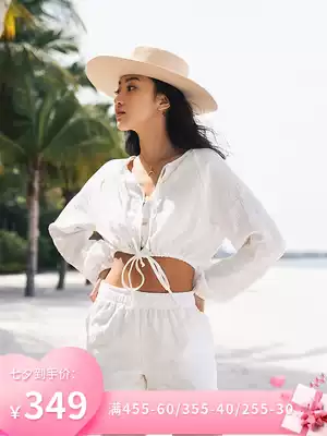 Yukari yachi open-belly long-sleeved top suit loose lace-up beach shorts jacket 2021 new women