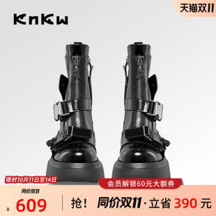 甜酷厚底2025新款 knkw机能玩家短靴女款 黑色马丁靴 吴千语同款