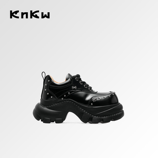 knkw黑色甜酷厚底小皮鞋2026春季新款休闲老爹乐福鞋时尚百搭女鞋