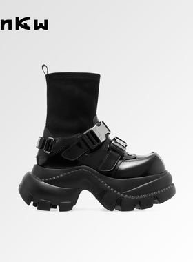 【黄霄云同款】knkw流光机能短靴女秋冬新款厚底黑色英伦靴子增高