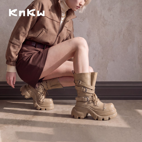 knkw工装风厚底增高女短靴