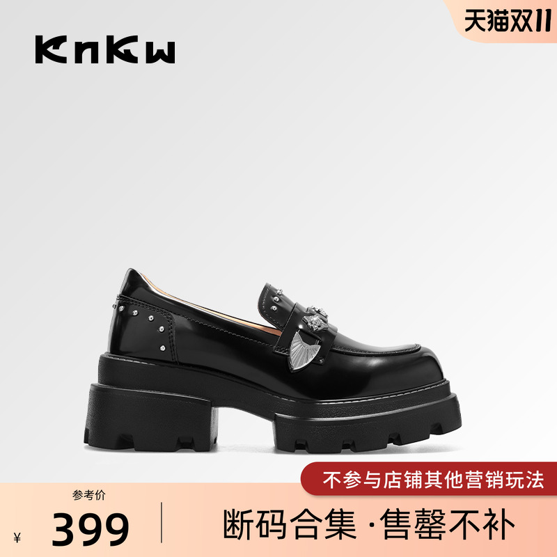 KNKW黑色英伦百搭乐福鞋摇滚皮鞋