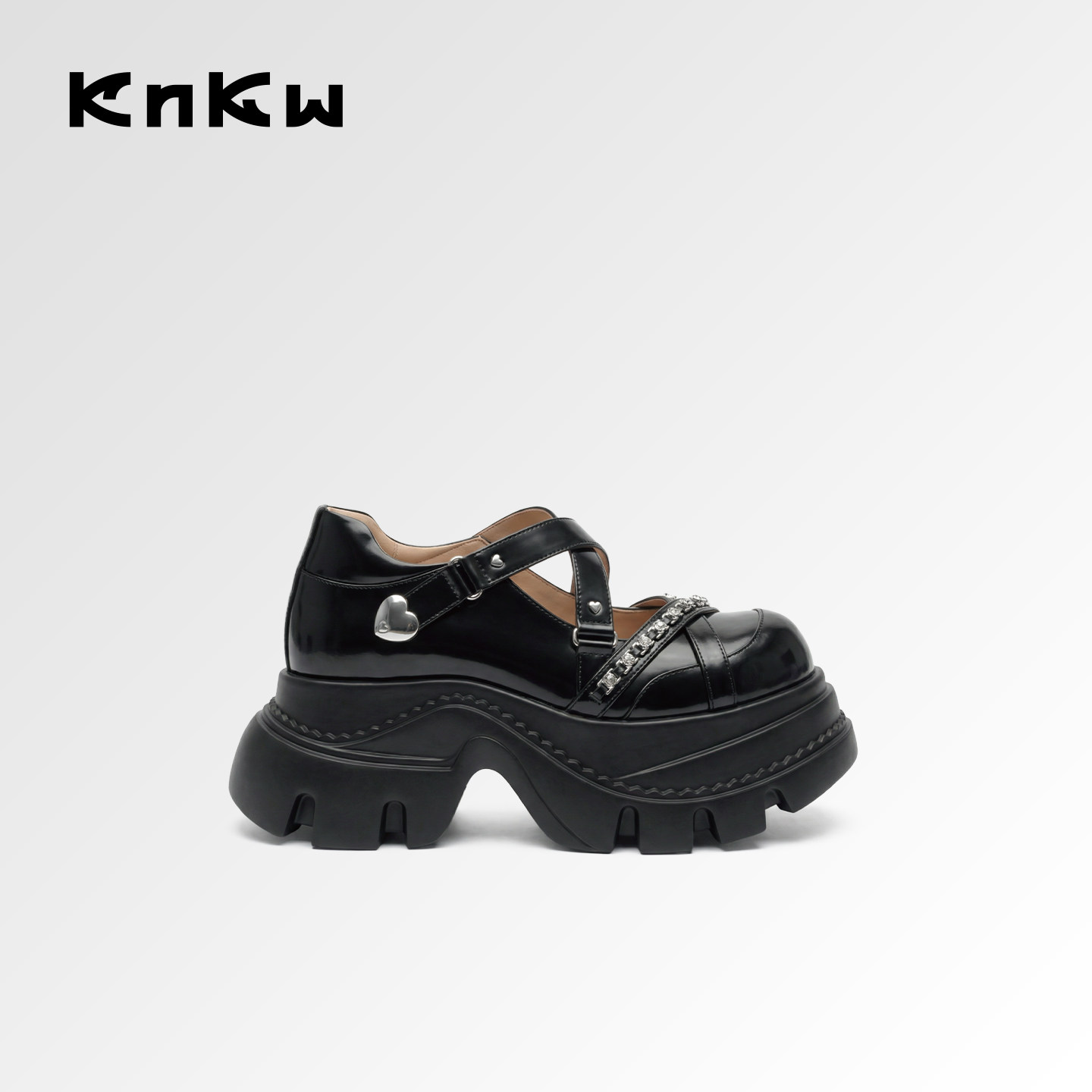 knkw厚底增高玛丽珍鞋2026春夏新款黑色小皮鞋甜酷百搭浅口单鞋女