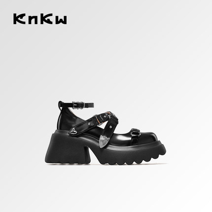 【张艺凡同款】knkw星光派对玛丽珍女鞋厚底黑色单鞋26新款小皮鞋
