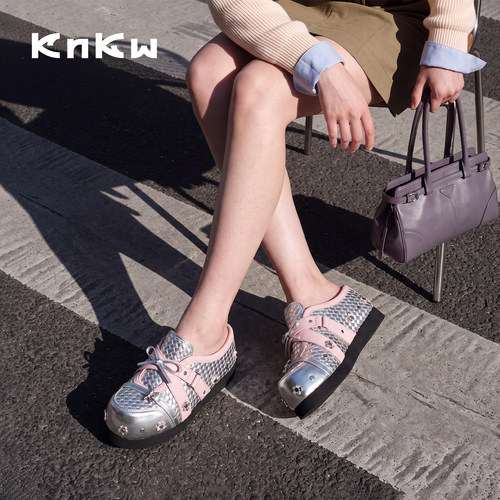 knkw厚底勃肯鞋一脚蹬女鞋银粉色