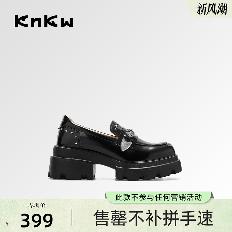 KNKW黑色英伦百搭乐福鞋摇滚皮鞋