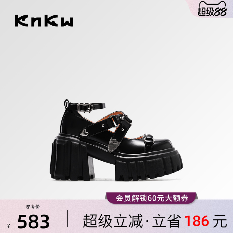 knkw明星同款厚底增高英伦小皮鞋