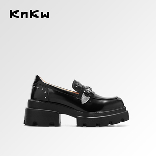 knkw英伦复古厚底小皮鞋 单鞋 25新款 乐福鞋 女鞋 女黑色皮鞋 断码
