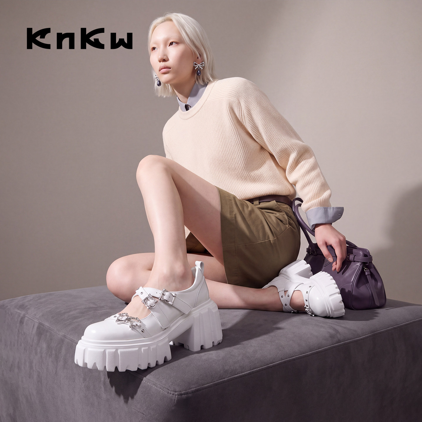 【朱怡欣同款】knkw甜酷玛丽珍月光芭蕾白色女鞋夏季新款厚底单鞋