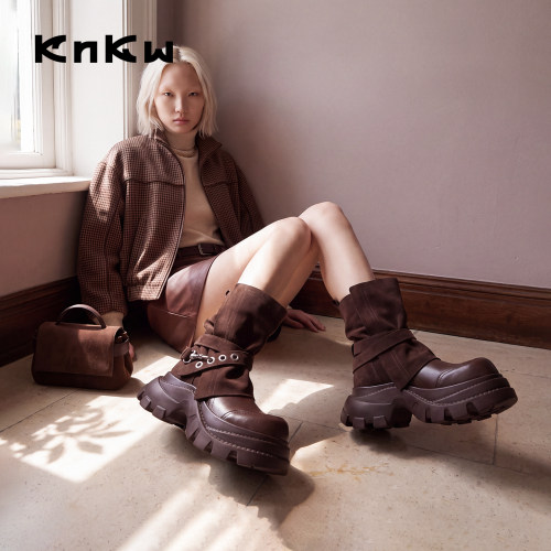 knkw秋季新款废土风厚底增高靴子