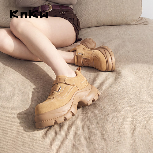 knkw新款乐福复古老爹厚底皮鞋女