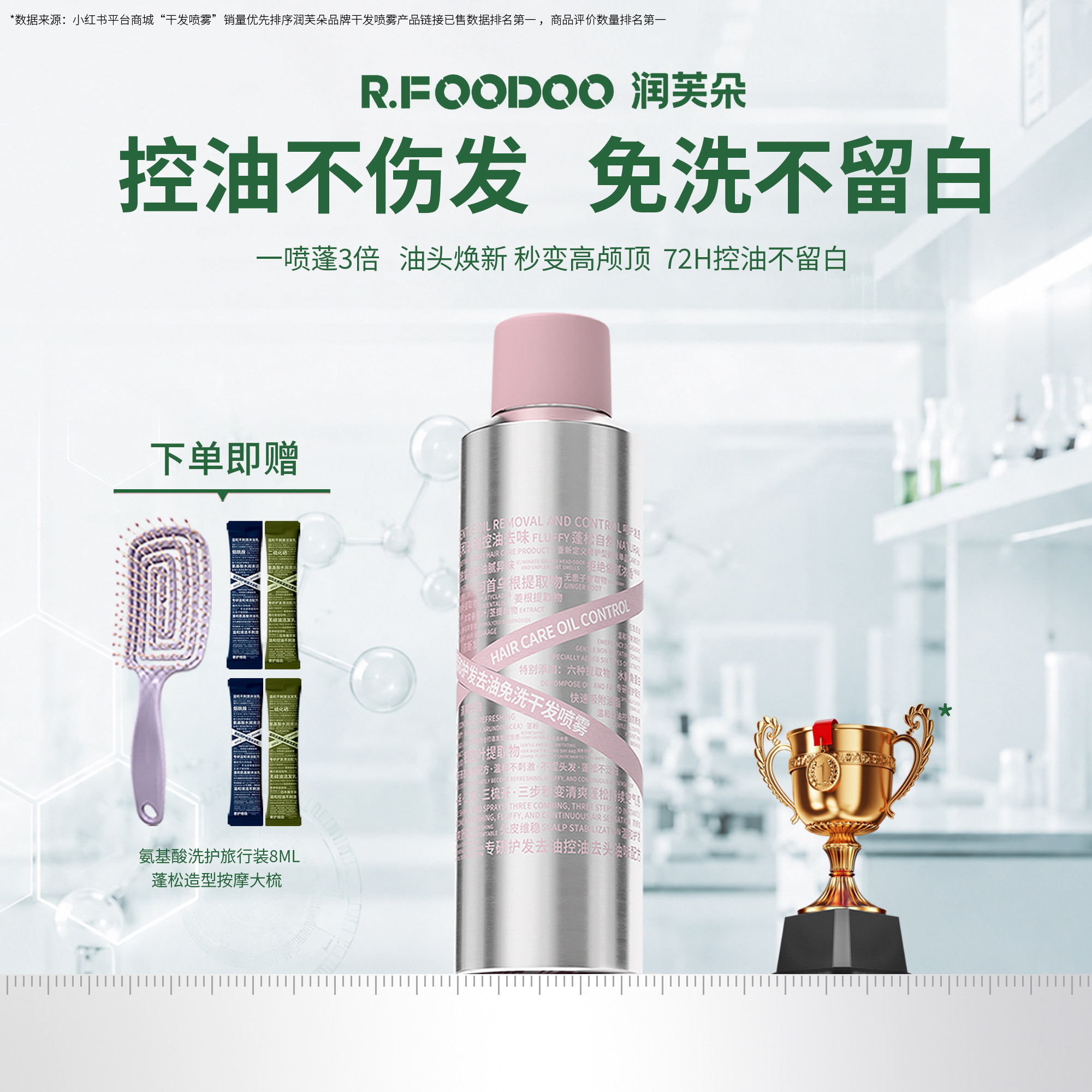 R.FOODOO高颅顶干发喷雾免洗洗发水蓬松头发控油去味免洗发神器