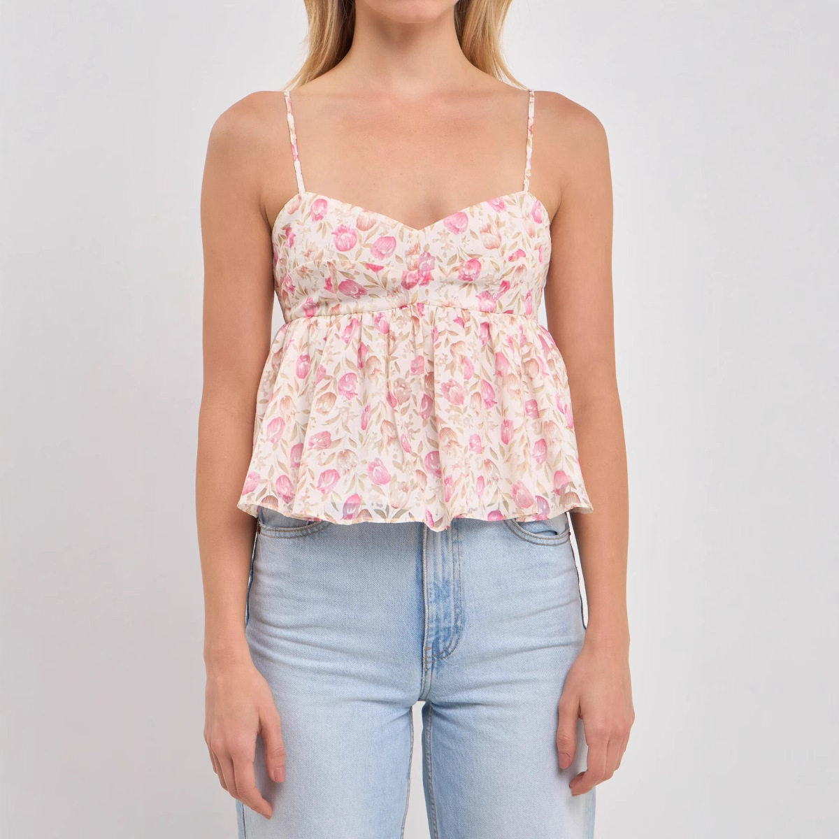 Women's retro floral camisole vest法式碎花背复古短款吊带背心