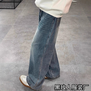 jeans men pants阔腿牛仔裤 wide 男女 loose leg women Retro