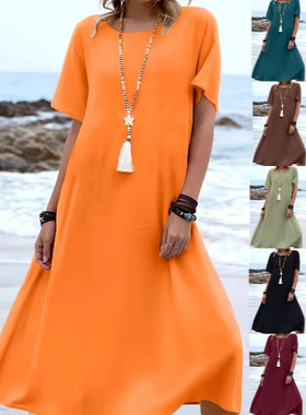 5XL plus size women short sleeved jumpsuit long skirt连衣裙