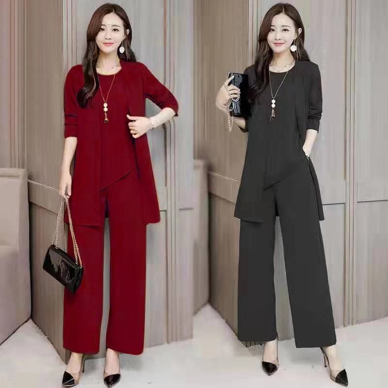 4XL plus size women's shawl vest wide leg pants 3-piece set