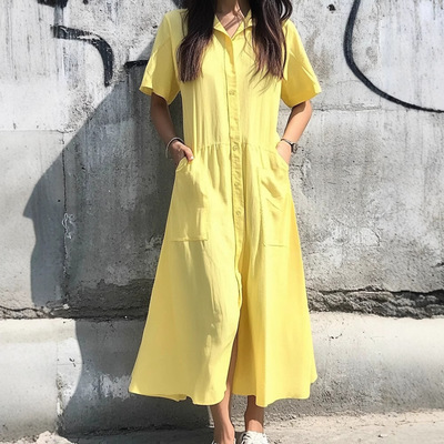 Women's button up short sleeved shirt, long skirt女衬衫长裙