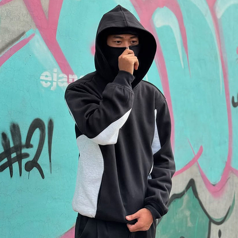 Color-block hoodie双帽拼色连帽卫衣秋冬新款男女宽松Y2K卫衣