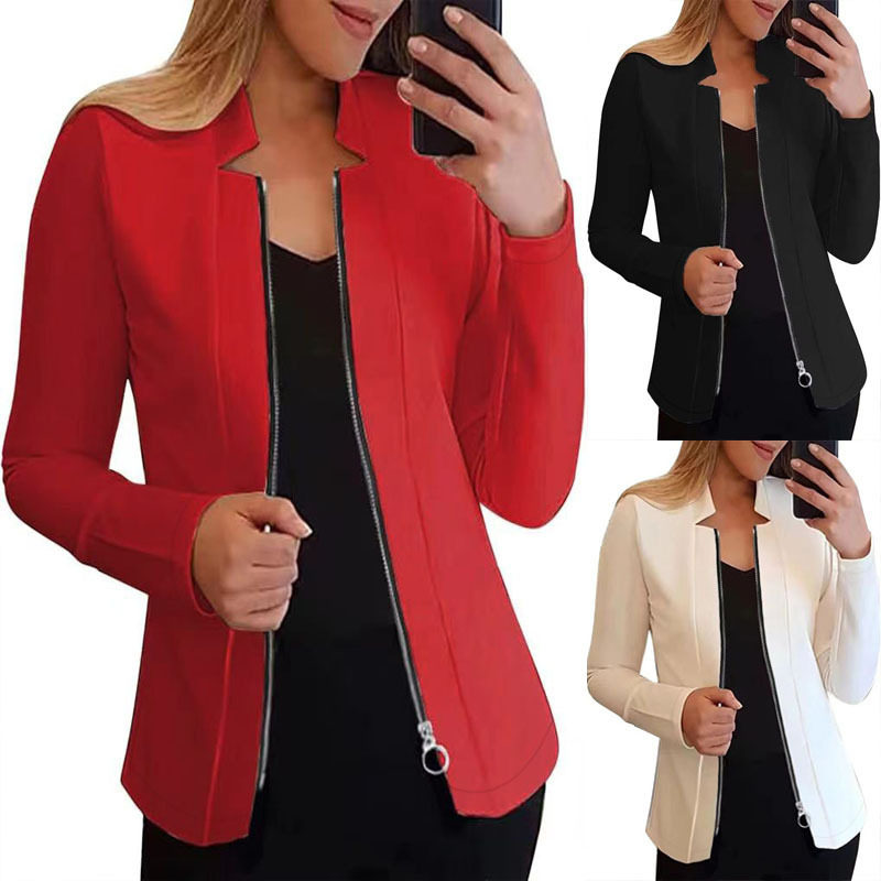 Women's zipper long sleeved suit top秋冬外套拉链长袖西装上衣