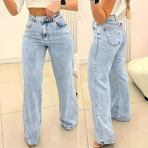 Straight casual jeans for women欧美新款潮流直筒休闲牛仔裤女