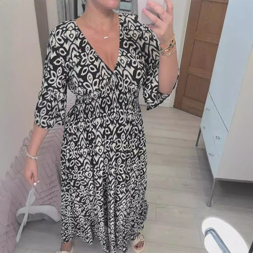 5XL women loose V-neck floral dress in plus size女碎花连衣裙