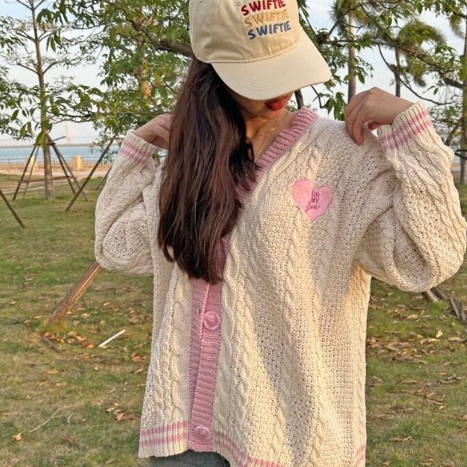 Women's V-neck sweater cardigan jacket女v领毛衣开衫休闲外套