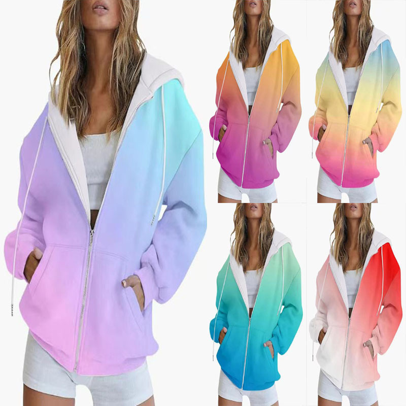 Women's gradient color long sleeved zipper sweatshirt女卫衣