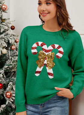 Women Christmas sequined long sleeved knitted sweater女毛衣