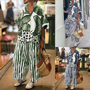 Shirt Pants 长裤 Large 衬衫 Printed 花卉印花套装 5XL Set女大码