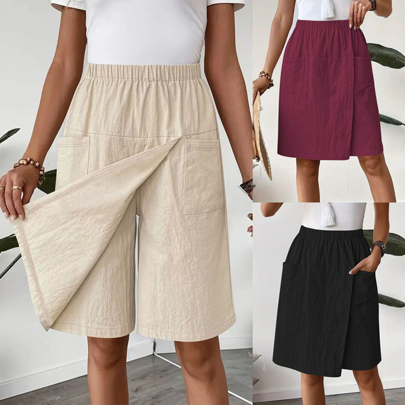 Women split half skirt wide leg five quarter pants半裙五分裤图片