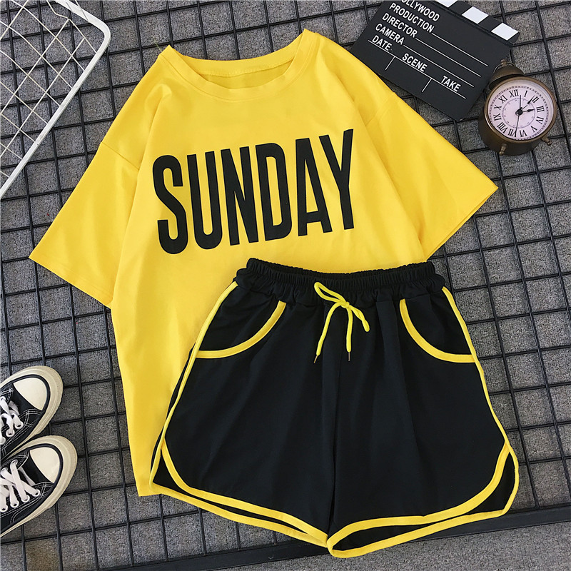 Women running sportswear short sleeved shorts two-piece set