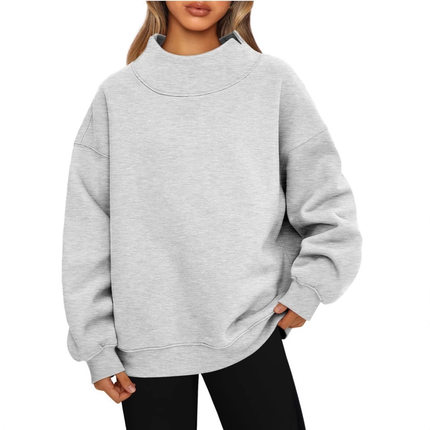 Women's long sleeved high neck pullover with fleece hoodie女