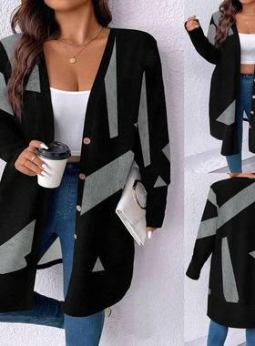 Women plus size knitted sweater cardigan jacket女针织衫外套