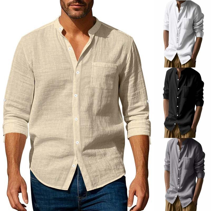Men's long sleeved stand up collar shirt男衬衫长袖立领休闲