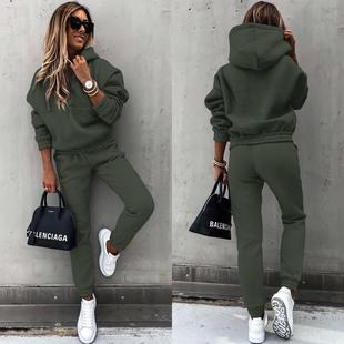 Women's long sleeved sports hoodie+sweatpants set女卫衣套装