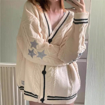 Women's long sleeved cardigan knitted sweater女针织衫毛衣