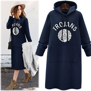 9XL women's plus velvet thick pullover long hoodie dress女裙