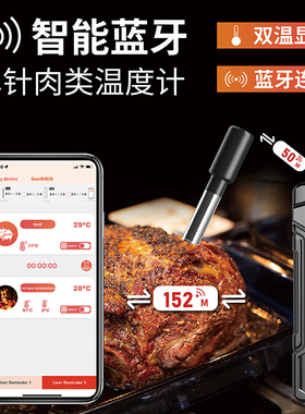 蓝牙APP无线远程探针厨房食品烤肉烧烤温度计单针防水级双温显示