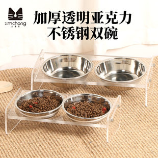 亚克力不锈钢猫碗不易打翻透明狗盆饮水饭碗狗狗碗狗食盆宠物双碗