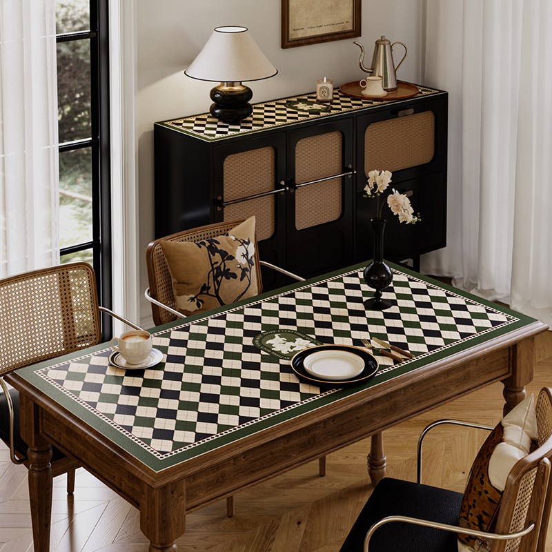黑洛克美式复古感皮革桌垫防水防油轻奢高级感皮桌布茶几布书桌垫