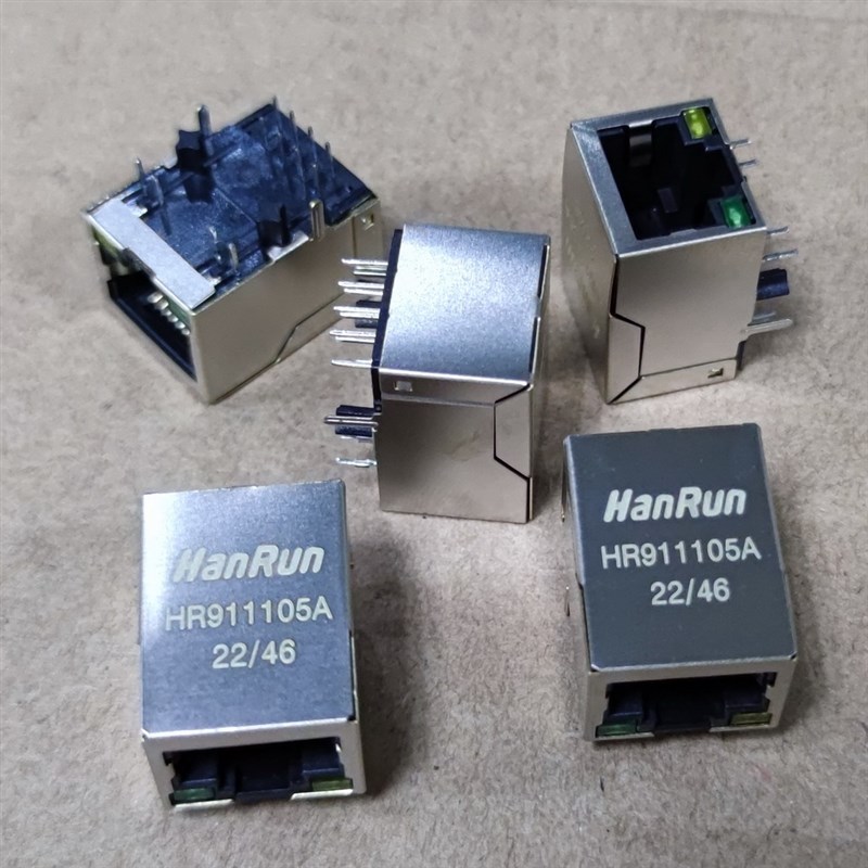 HR911105A RJ45连接器 百兆带灯网口 HANRUN 网络变压器HY911105A