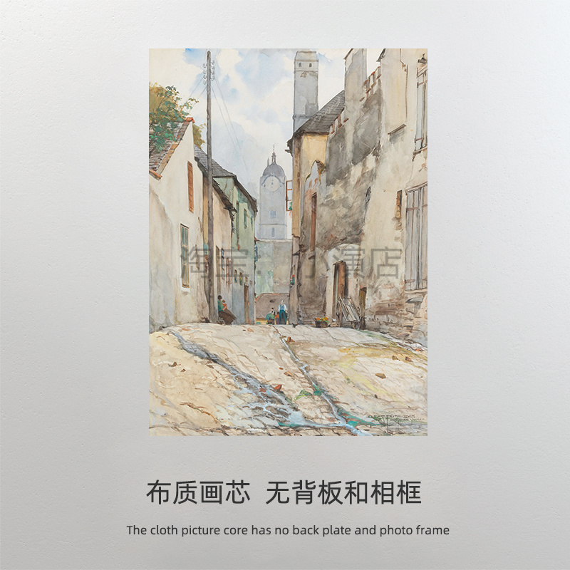 复古油画图案 风景装饰画艺术建筑街道装饰画 画芯 打印画布图片