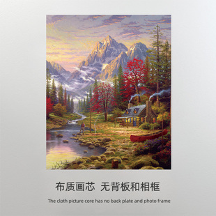 竖版美式田园乡村风景油画画芯 托马斯风格画芯打印画布