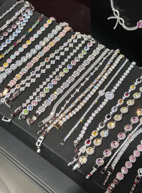 中古vintage镶钻花朵手链复古