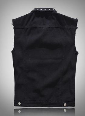 Men Punk Rock Rivet Cowboy Denim Vest 男士铆钉朋克机车马甲