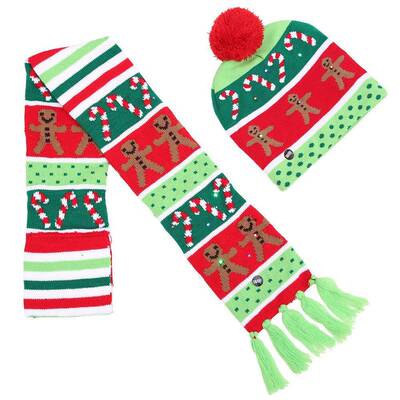 Christmas hat children's colorful scarf with fur ball hat