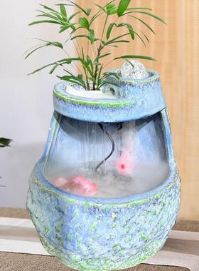 时来运转生财转运球桌面流水循环摆件J养鱼可加湿雾化装饰办公室