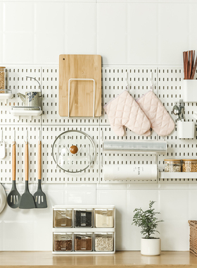免打孔厨房洞洞板置物架墙上壁挂式调料盒刀架锅盖收纳架挂件套装